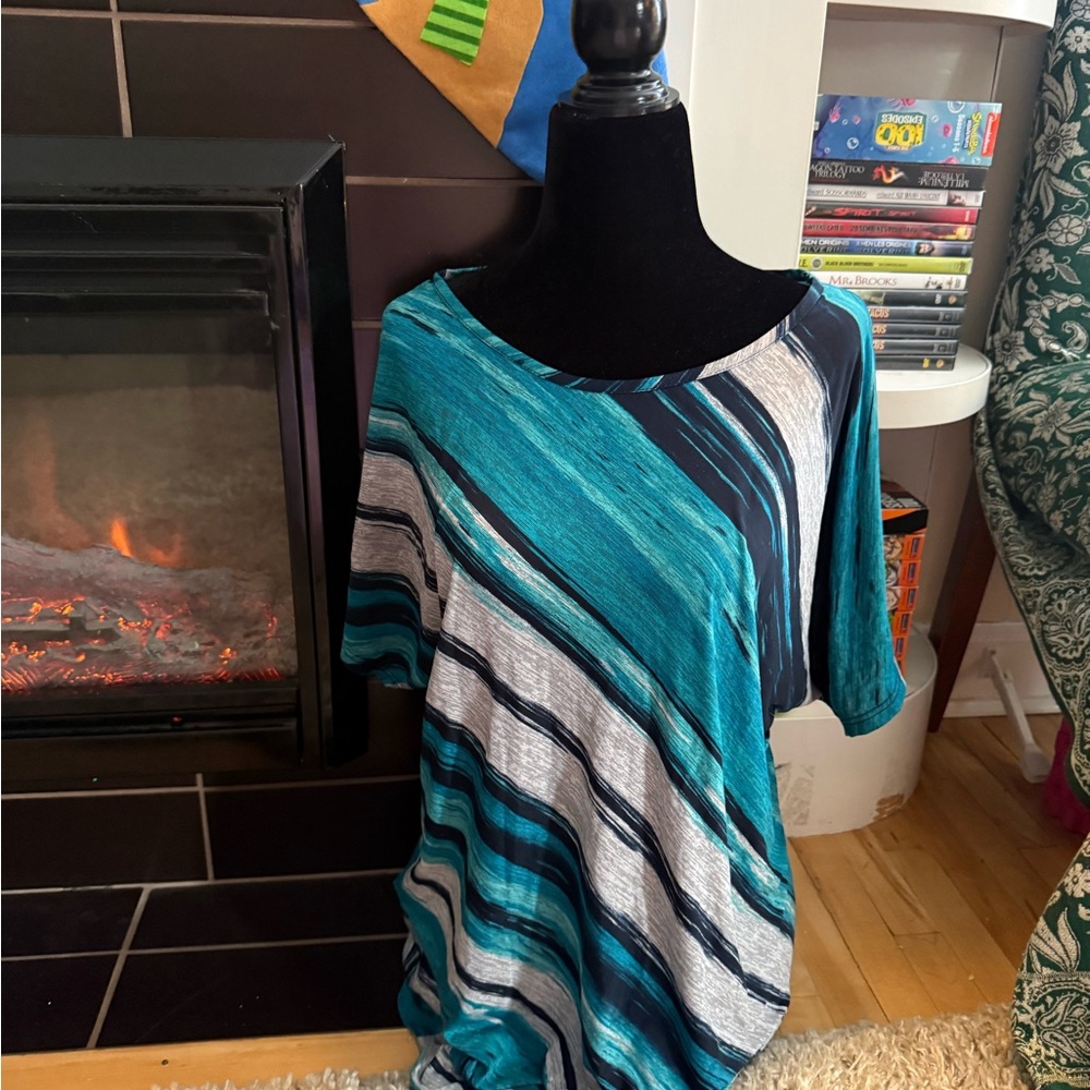 PerSeption Concept Teal and Navy Striped Top